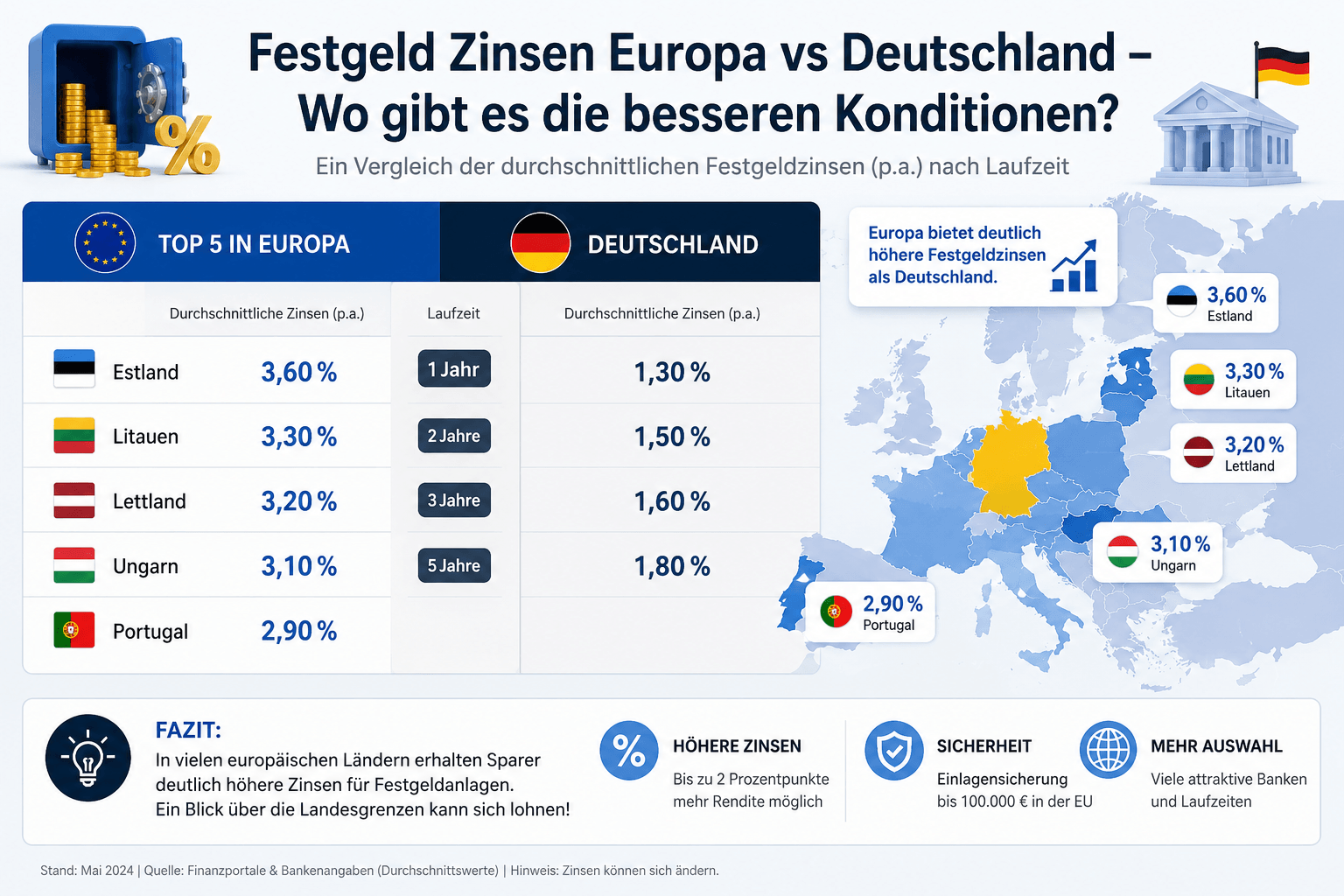 Festgeld Zinsen Europa vs Deutschland &ndash; Wo gibt es die besseren Konditionen?